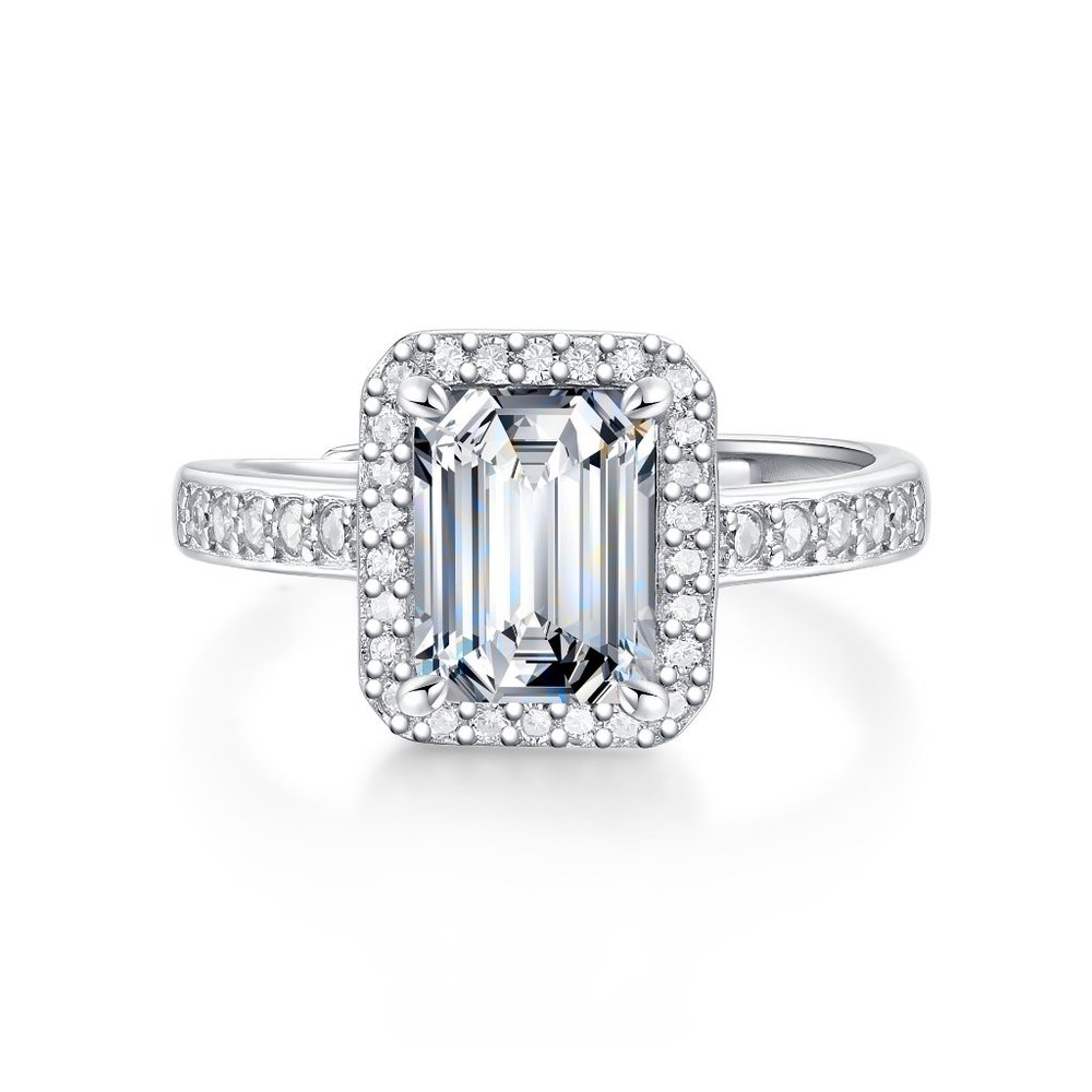Certified 2ct. t.w. Moissanite Diamond Emerald Cut Engagement Ring NEW - Picture 6 of 11